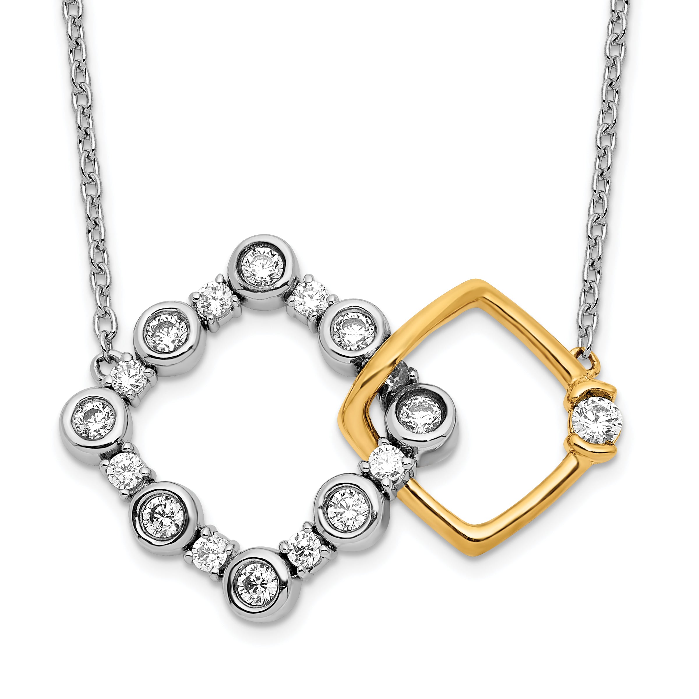14k Two-tone 3/8 carat Lab Grown Diamond VS/SI+ G+ Interlocking Square 18 inch Necklace