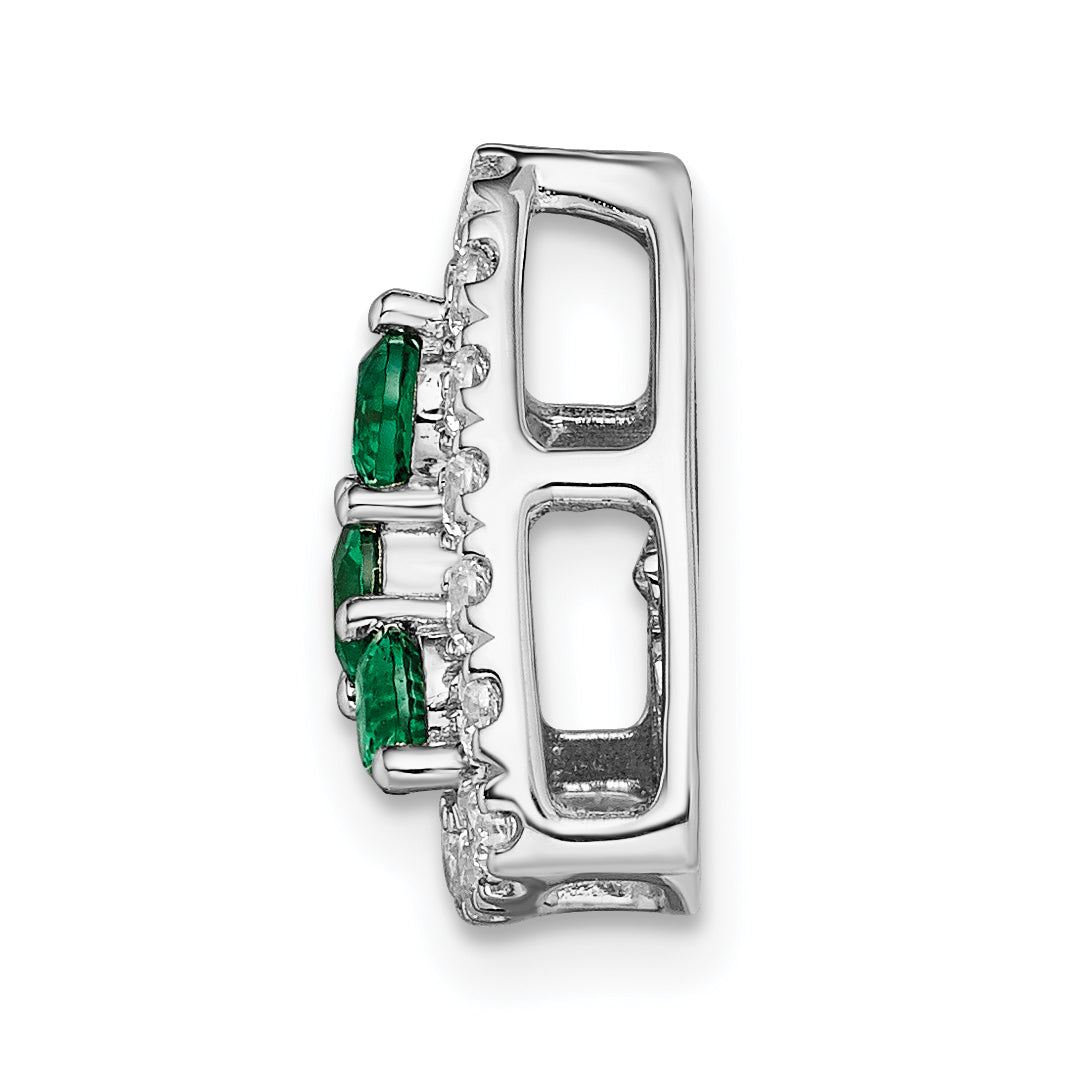 14k White Gold 1/2 carat Lab Grown Diamond VS/SI+ G+ and Lab Created Emerald Triangle Complete Chain Slide Pendant Secondary image