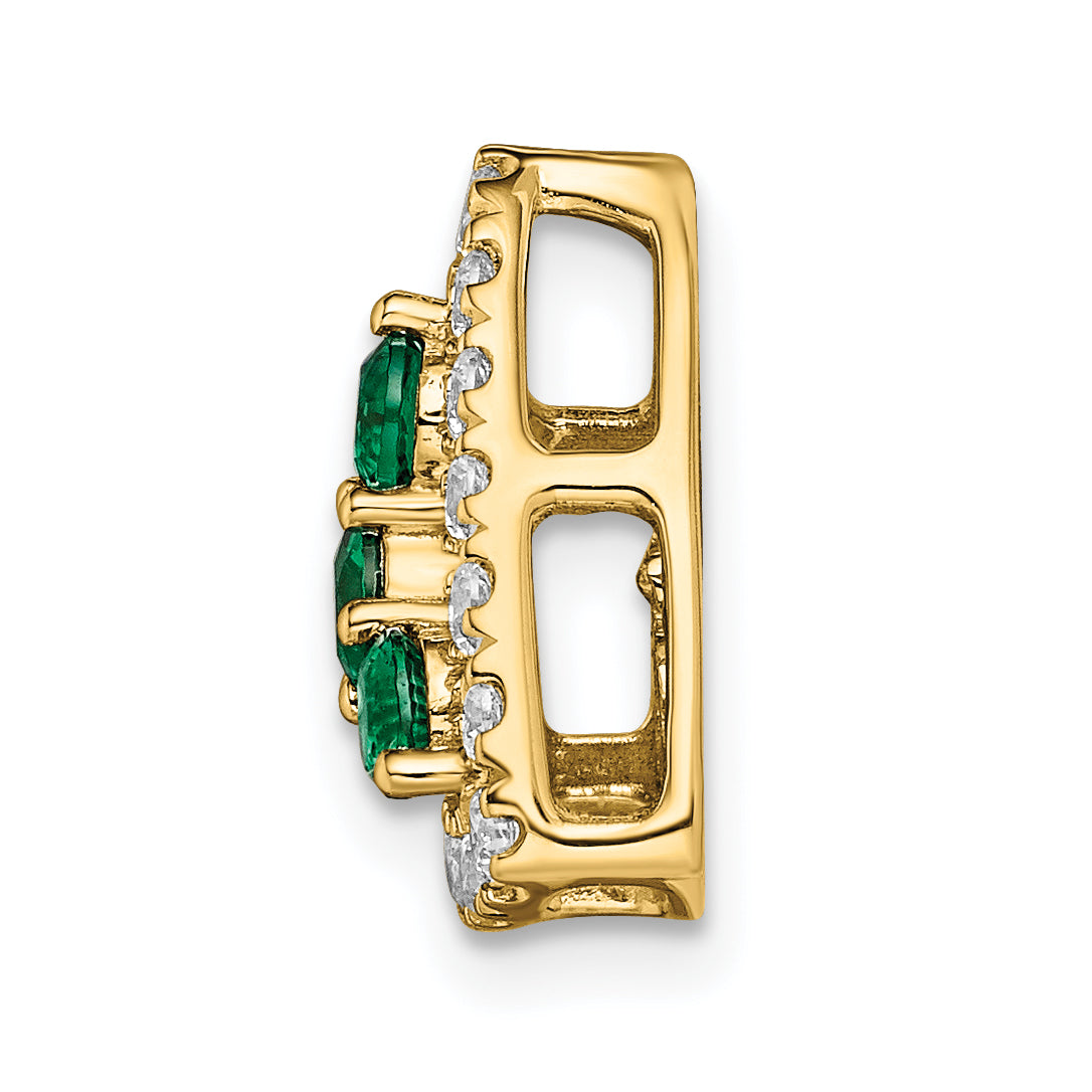 14k 1/2 carat Lab Grown Diamond VS/SI+ G+ and Lab Created Emerald Triangle Complete Chain Slide Pendant