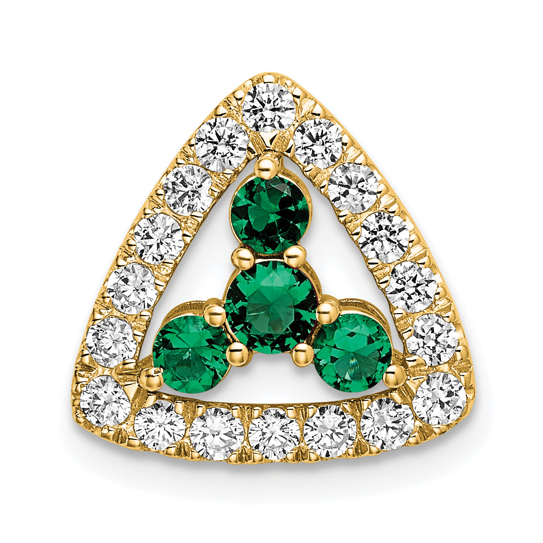 14k 1/2 carat Lab Grown Diamond VS/SI+ G+ and Lab Created Emerald Triangle Complete Chain Slide Pendant Main image