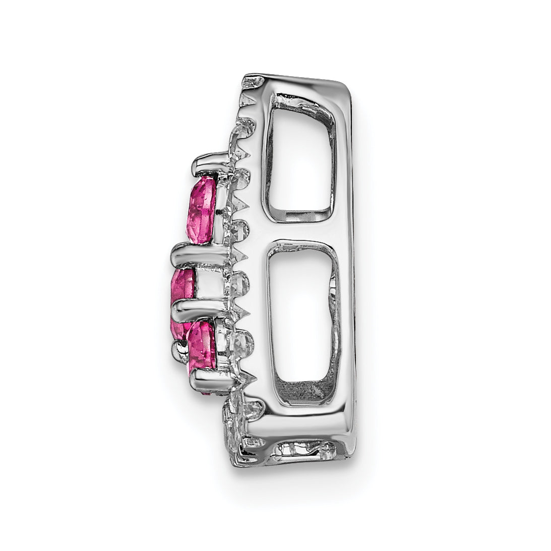 Pure Serenity 14k White Gold 3/8 carat Lab Grown Diamond VS/SI+ G+ and Lab Created Pink Sapphire Triangle Pendant