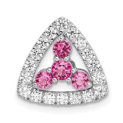 Pure Serenity 14k White Gold 3/8 carat Lab Grown Diamond VS/SI+ G+ and Lab Created Pink Sapphire Triangle Pendant