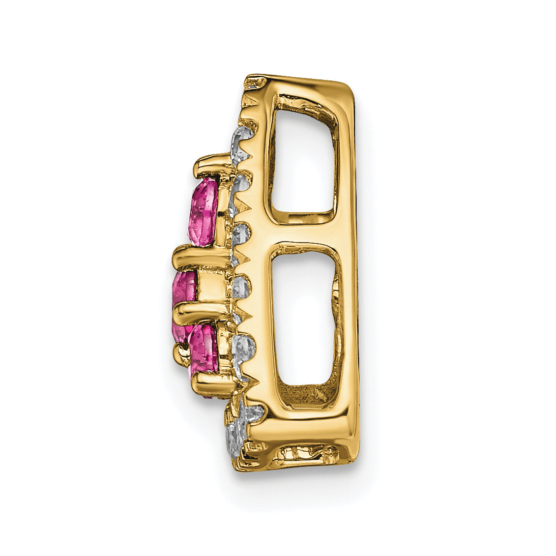 Pure Serenity 14k 3/8 carat Lab Grown Diamond VS/SI+ G+ and Lab Created Pink Sapphire Triangle Pendant