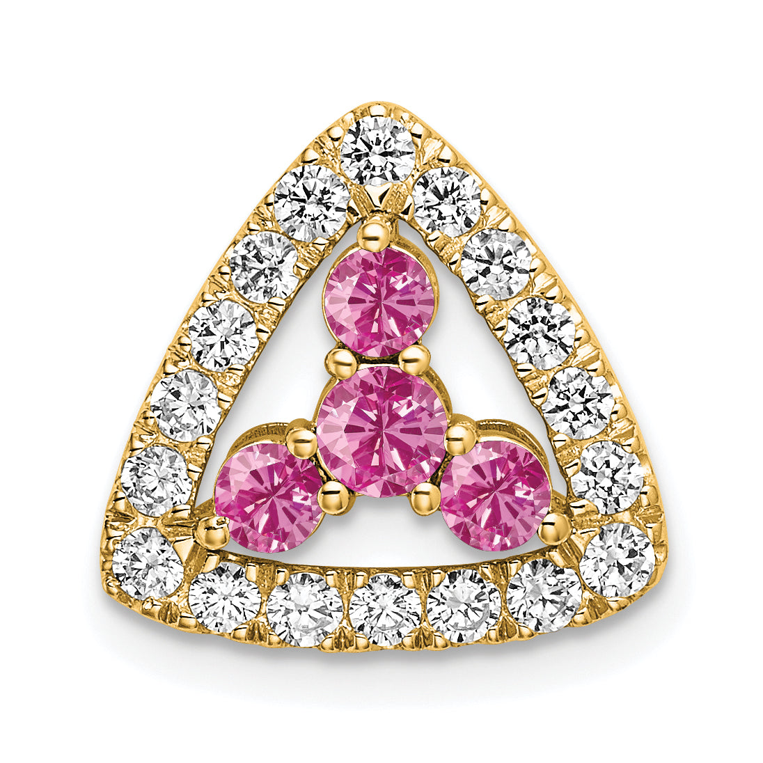 Pure Serenity 14k 3/8 carat Lab Grown Diamond VS/SI+ G+ and Lab Created Pink Sapphire Triangle Pendant