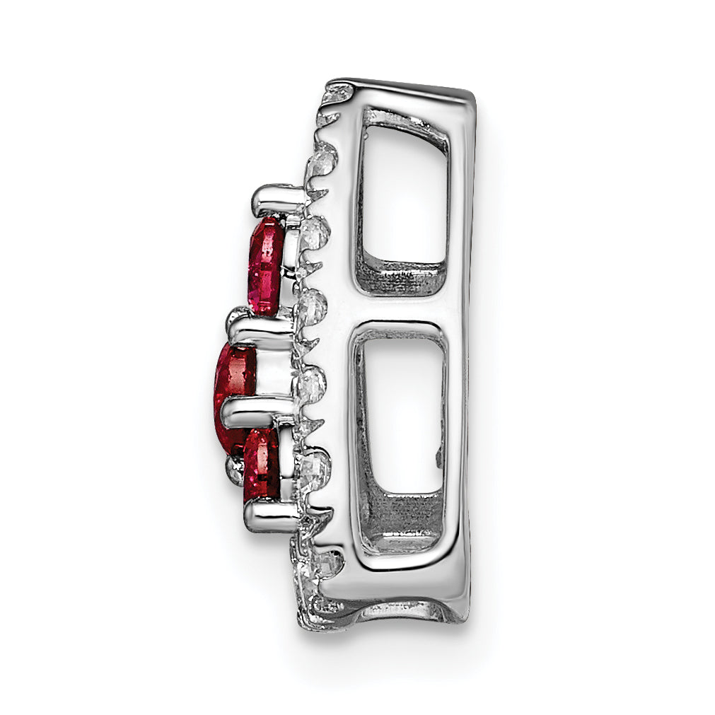 14k White Gold 1/2 carat Lab Grown Diamond VS/SI+ G+ and Lab Created Ruby Triangle Complete Chain Slide Pendant Secondary image