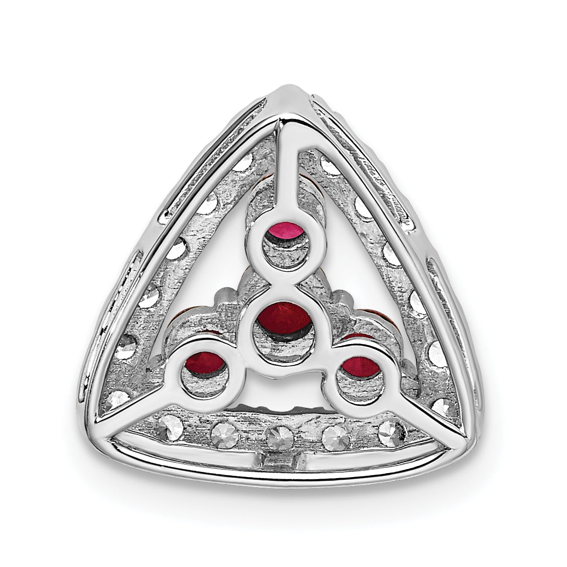 14k White Gold 1/2 carat Lab Grown Diamond VS/SI+ G+ and Lab Created Ruby Triangle Complete Chain Slide Pendant