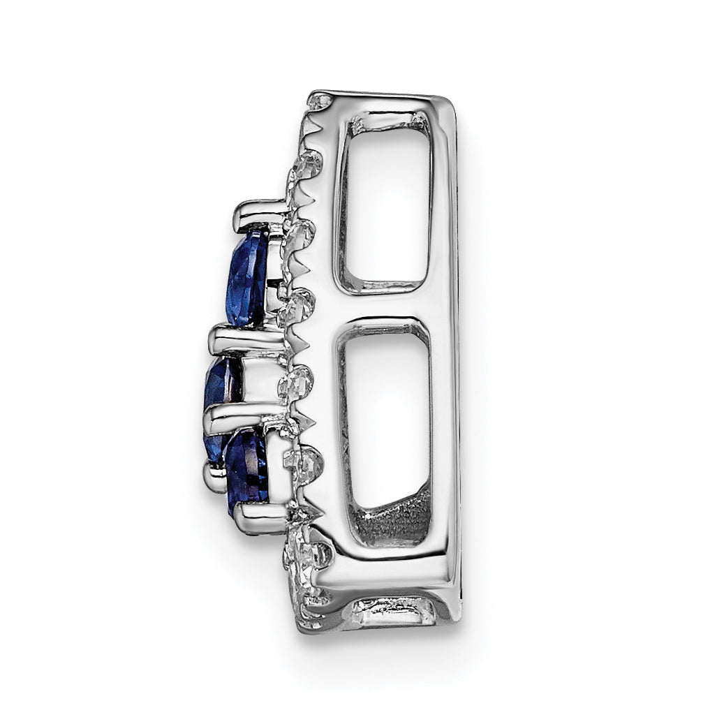 14k White Gold 1/2 carat Lab Grown Diamond VS/SI+ G+ and Lab Created Blue Sapphire Triangle Complete Chain Slide Pendant