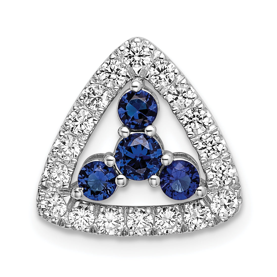14k White Gold 1/2 carat Lab Grown Diamond VS/SI+ G+ and Lab Created Blue Sapphire Triangle Complete Chain Slide Pendant Main image
