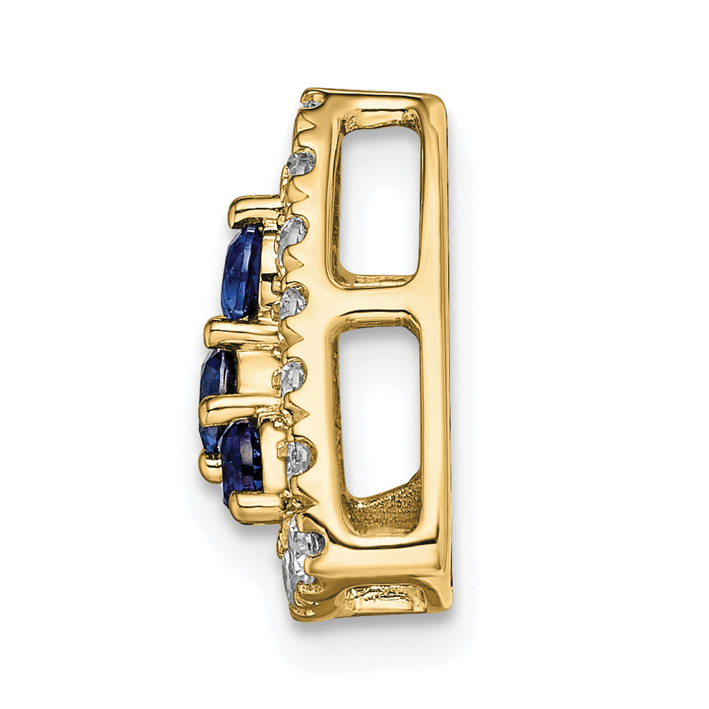 14k 1/2 carat Lab Grown Diamond VS/SI+ G+ and Lab Created Blue Sapphire Triangle Complete Chain Slide Pendant
