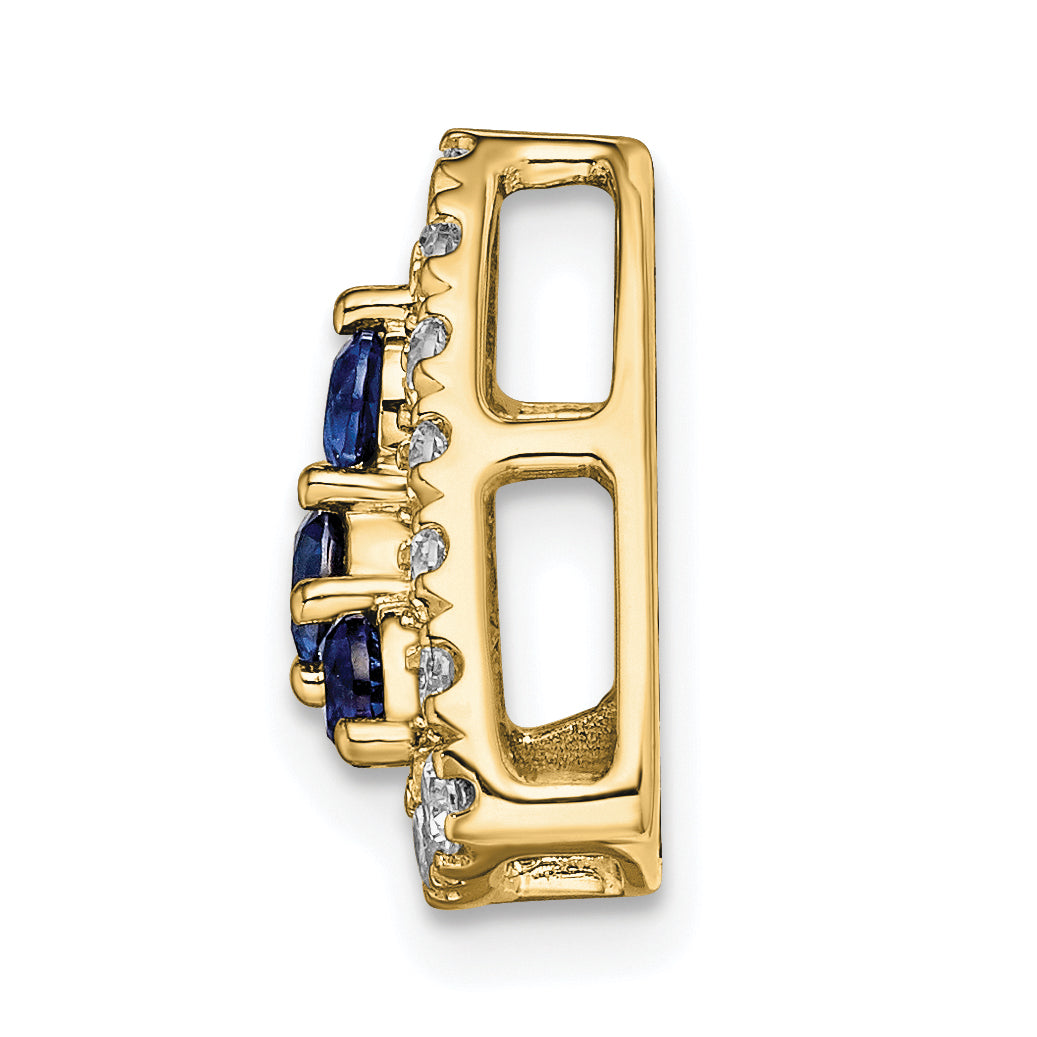 14k 1/2 carat Lab Grown Diamond VS/SI+ G+ and Lab Created Blue Sapphire Triangle Complete Chain Slide Pendant