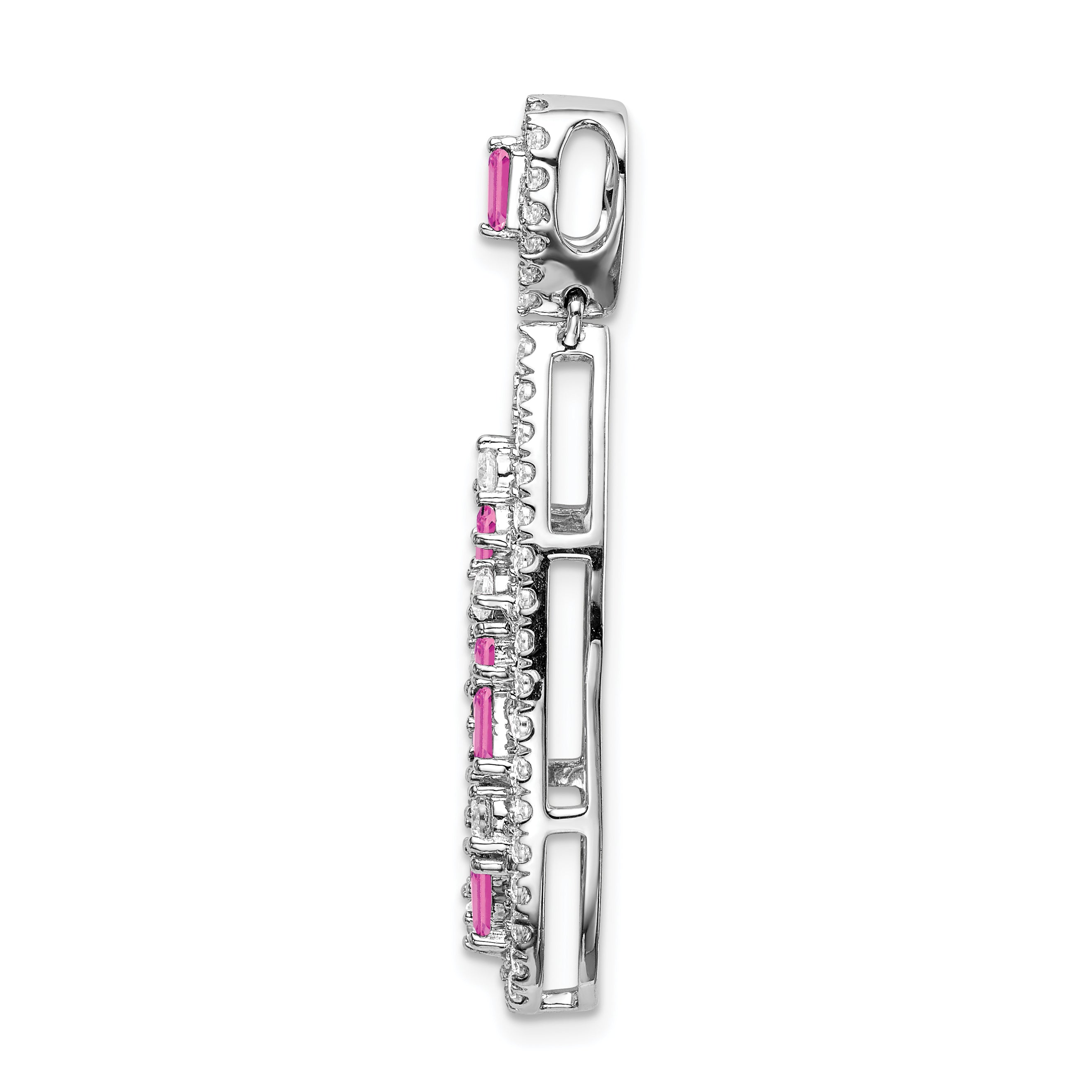 Pure Serenity 14k White Gold 7/8 carat Lab Grown Diamond VS/SI+ G+ and Lab Created Pink Sapphire Teardrop Dangle Pendant Secondary image