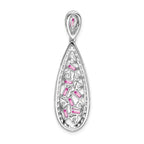 Pure Serenity 14k White Gold 7/8 carat Lab Grown Diamond VS/SI+ G+ and Lab Created Pink Sapphire Teardrop Dangle Pendant