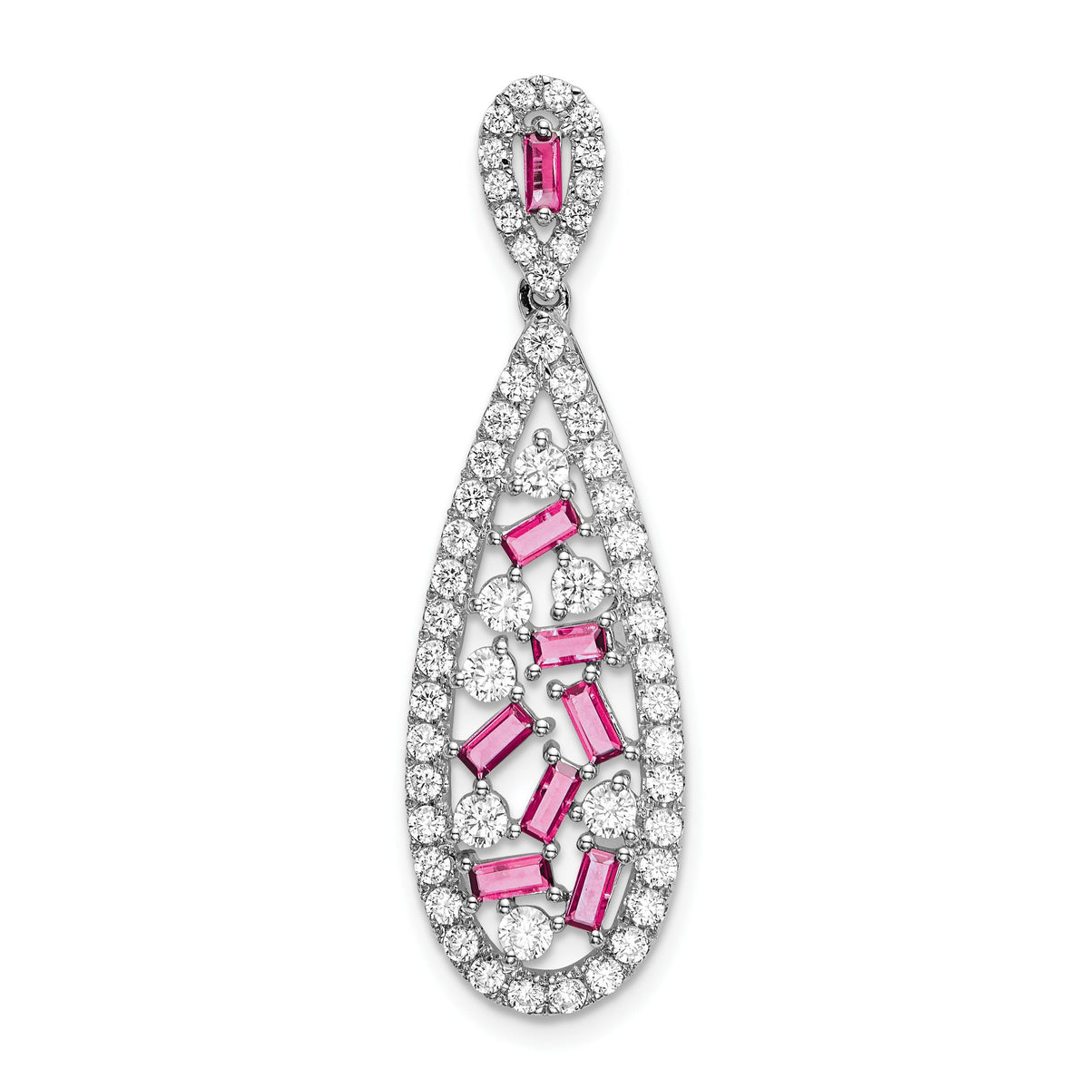 Lab-Created Pink Sapphire & Diamond Pendant in 14K White Gold (7/8 ct. tw.) - Sophia Jewelers Main image