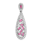 Pure Serenity 14k White Gold 7/8 carat Lab Grown Diamond VS/SI+ G+ and Lab Created Pink Sapphire Teardrop Dangle Pendant