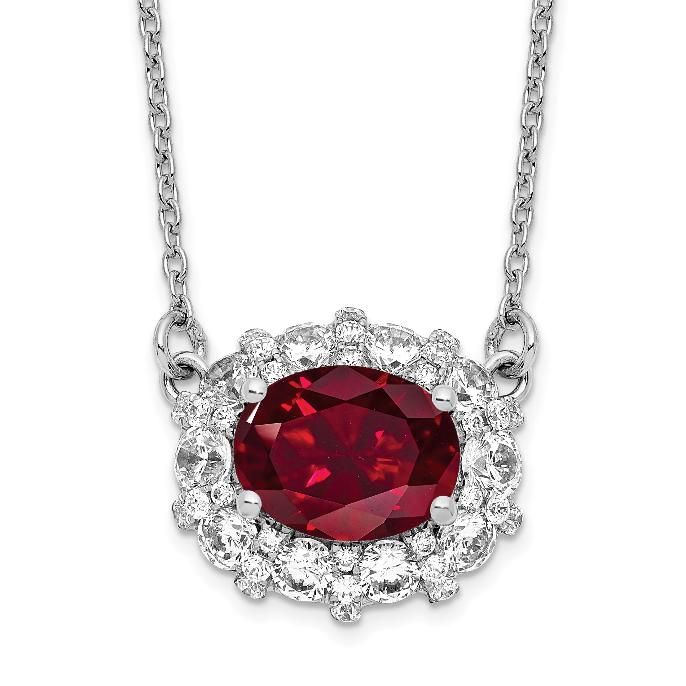 14k White Gold 1 carat Lab Grown Diamond VS/SI+ G+ and Created Ruby Complete 18 inch Necklace Main image