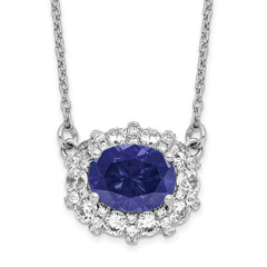 14k White Gold 1 carat Lab Grown Diamond VS/SI+ G+ and Created Sapphire Complete 18 inch Necklace