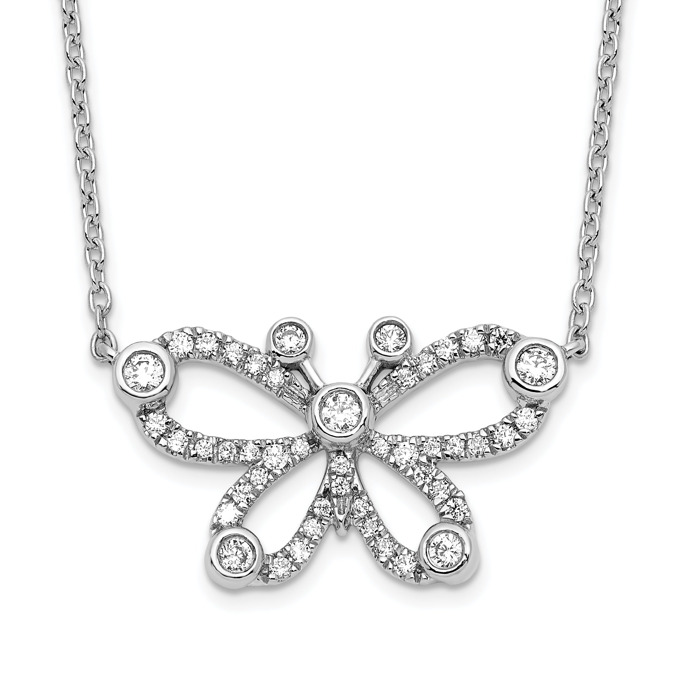 14k White Gold 1/4 carat Lab Grown Diamond VS/SI+ G+ Complete 18 inch Butterfly Necklace