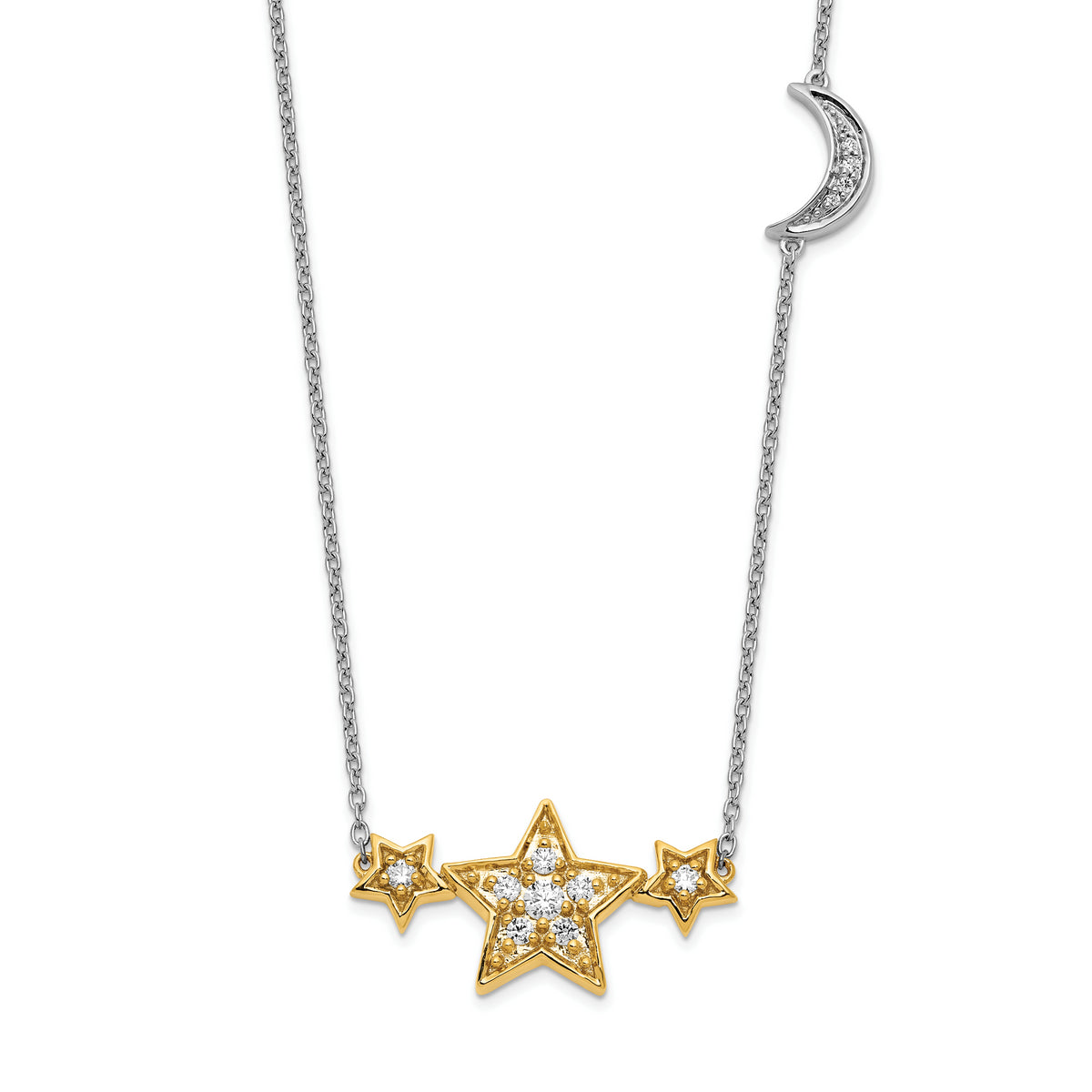 14k Two-tone 1/5 carat Lab Grown Diamond VS/SI+ G+ Complete Stars with Moon 18 inch Necklace