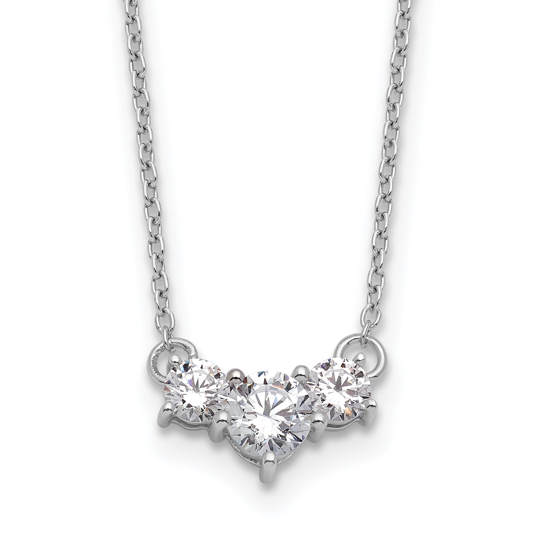 14k White Gold 3/4 carat Lab Grown Diamond VS/SI+ G+ Round Complete 18 inch Three Stone Necklace Main image