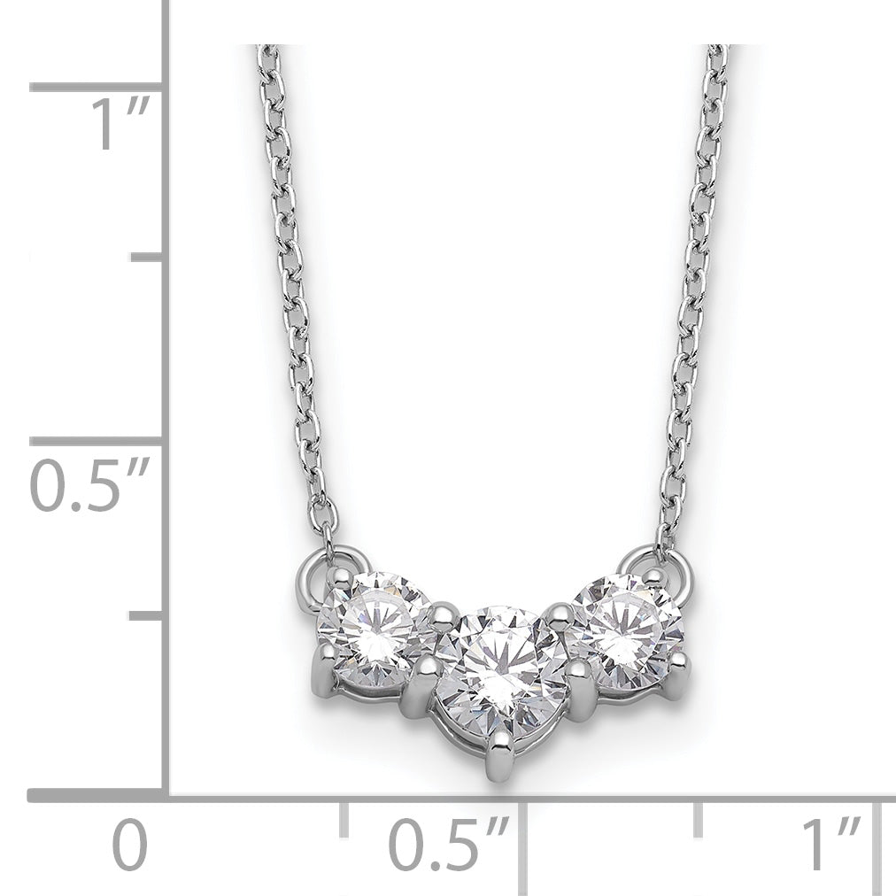 14k White Gold 1 carat Lab Grown Diamond VS/SI+ G+ Round Complete 18 inch Three Stone Necklace