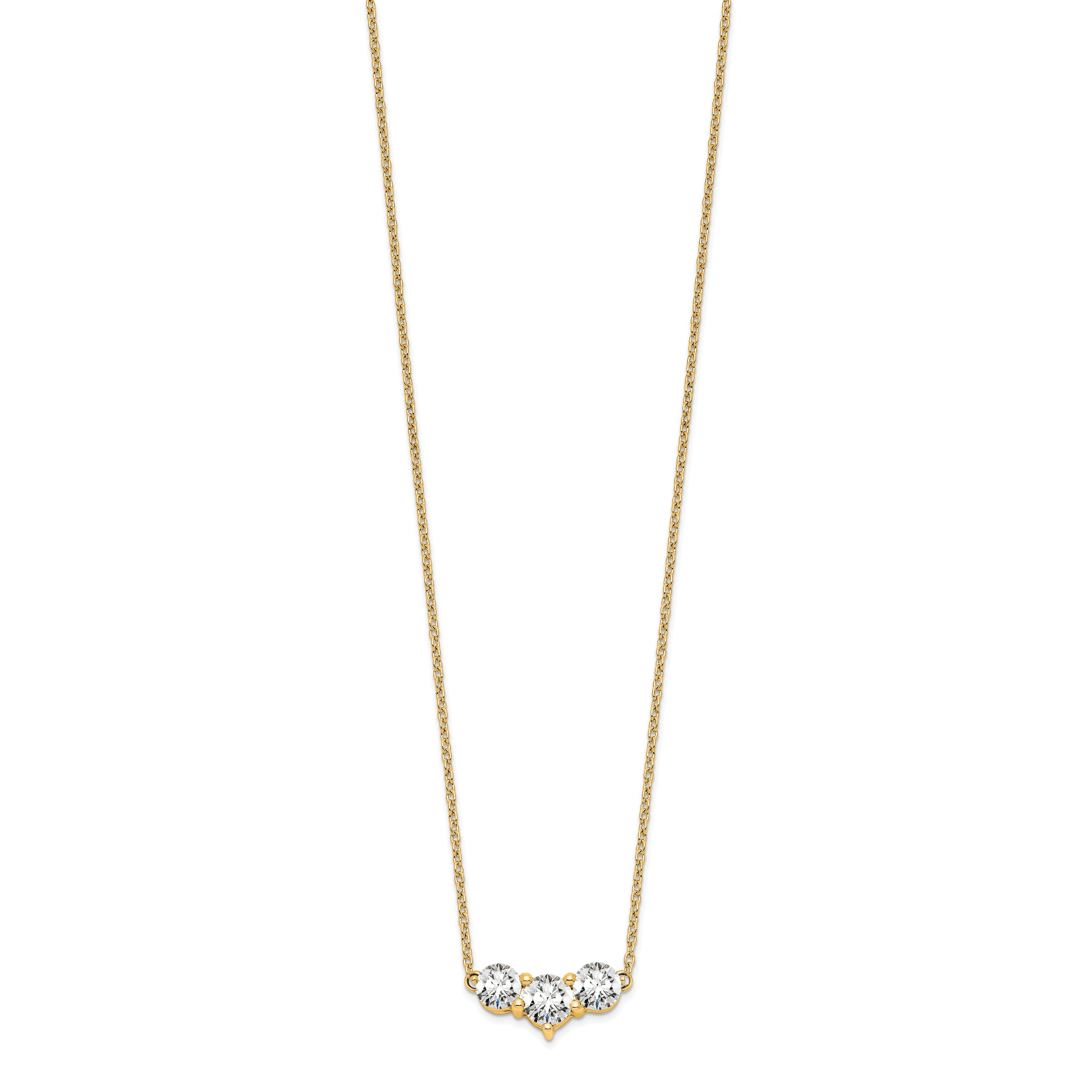14k 1 1/2 carat Lab Grown Diamond VS/SI+ G+ Round Complete 18 inch Three Stone Necklace