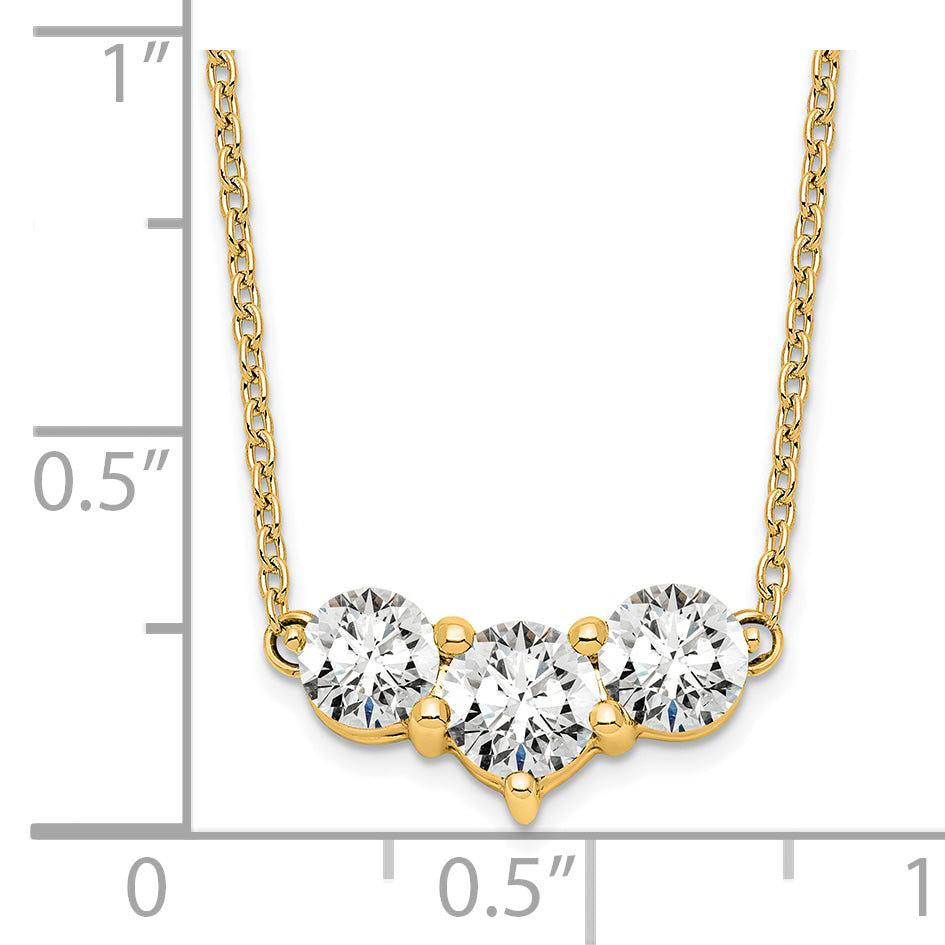 14k 1 1/2 carat Lab Grown Diamond VS/SI+ G+ Round Complete 18 inch Three Stone Necklace