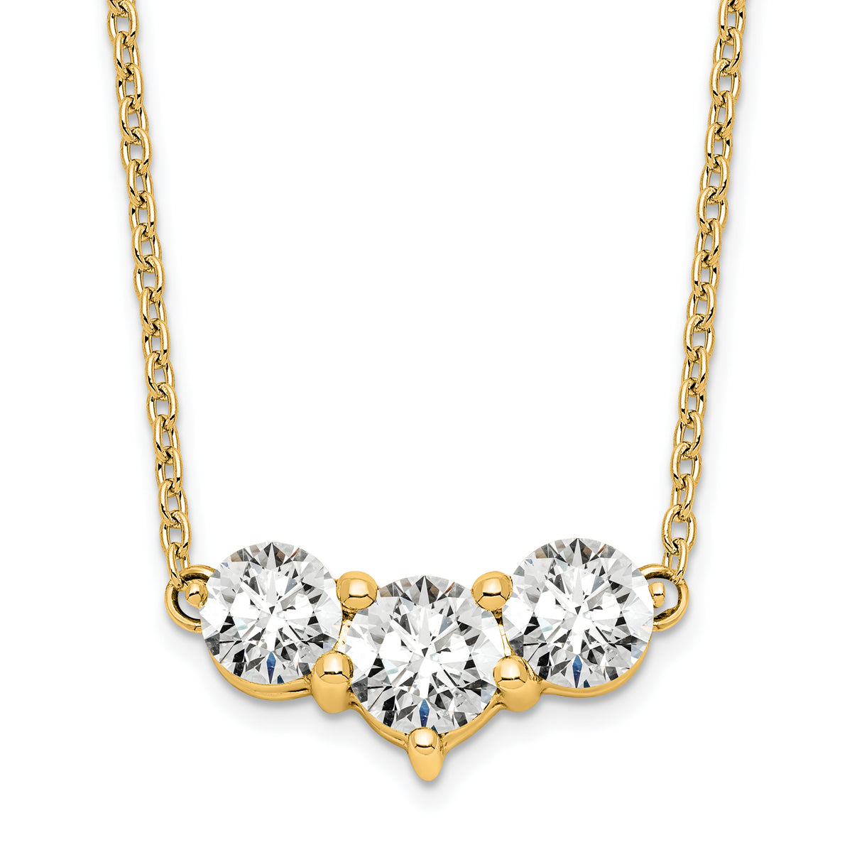 14k 1 1/2 carat Lab Grown Diamond VS/SI+ G+ Round Complete 18 inch Three Stone Necklace