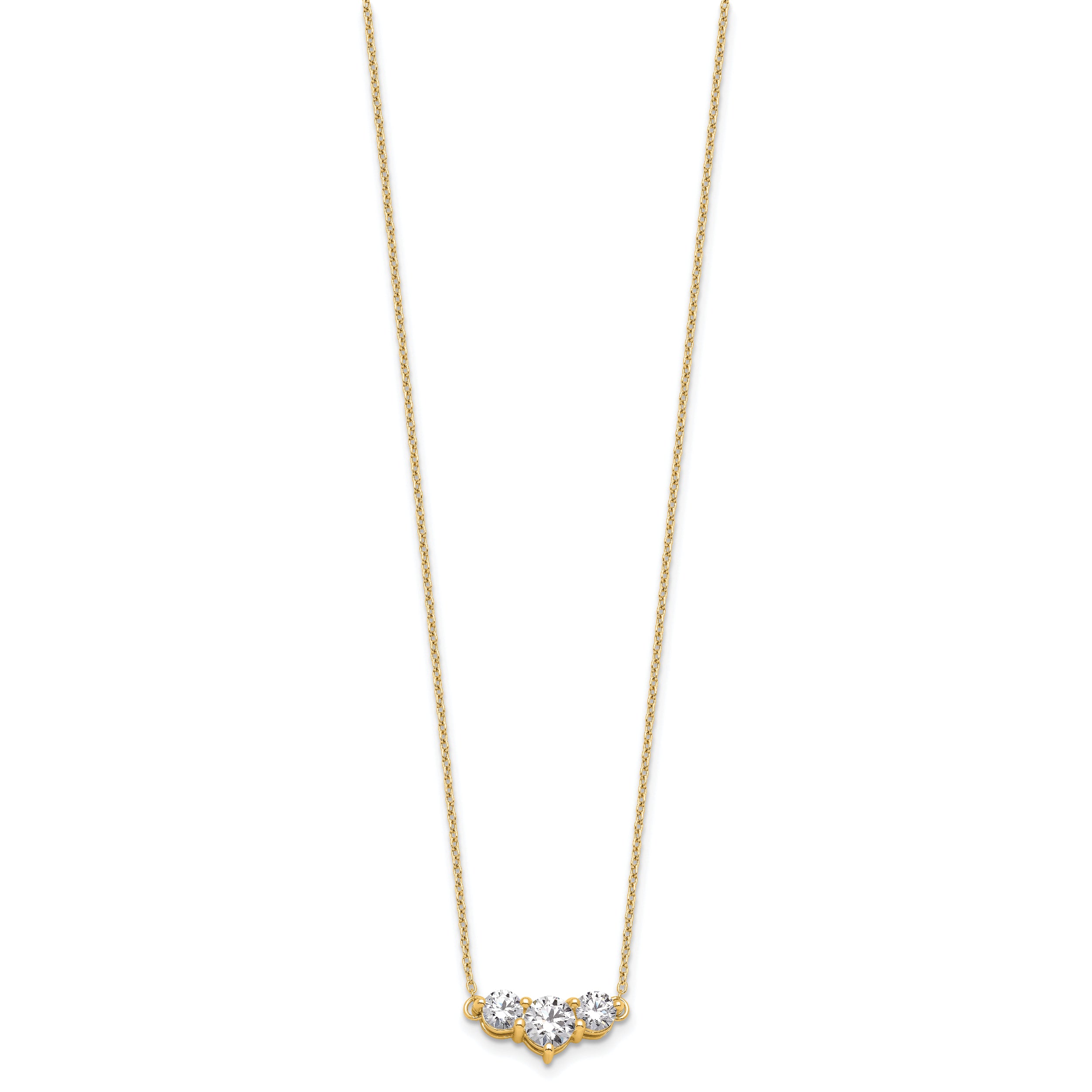 14k 1 1/2 carat Lab Grown Diamond VS/SI+ G+ Round Complete 18 inch Three Stone Necklace