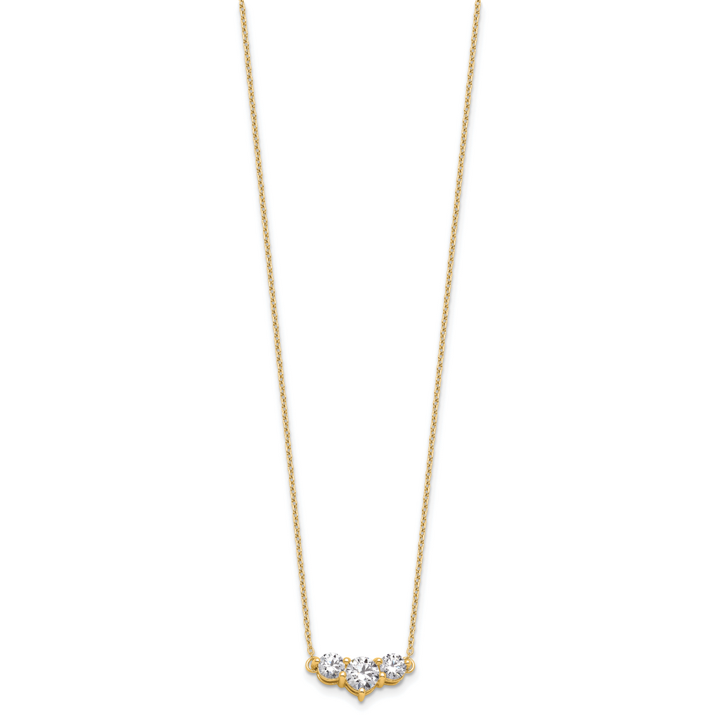 14k 1 1/2 carat Lab Grown Diamond VS/SI+ G+ Round Complete 18 inch Three Stone Necklace