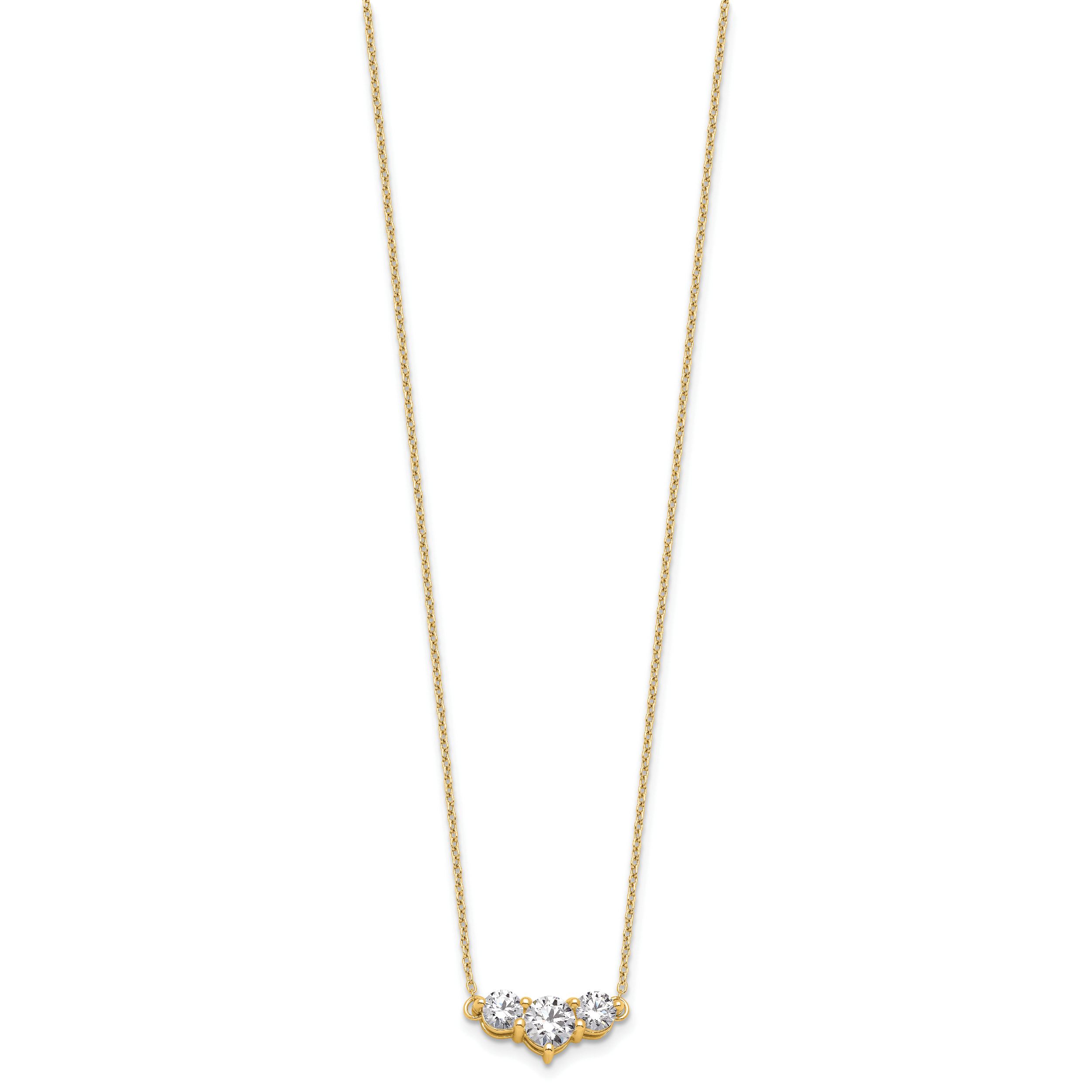 14k 1 1/2 carat Lab Grown Diamond VS/SI+ G+ Round Complete 18 inch Three Stone Necklace