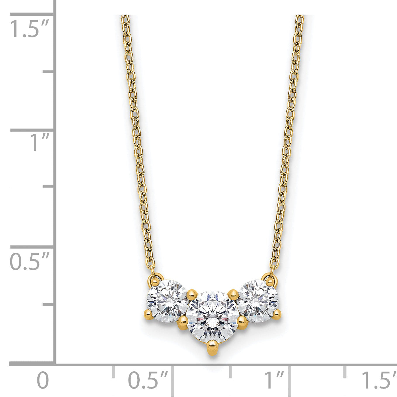 14k 1 1/2 carat Lab Grown Diamond VS/SI+ G+ Round Complete 18 inch Three Stone Necklace