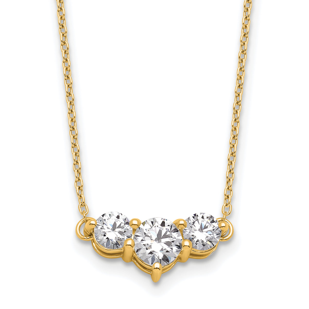14k 1 1/2 carat Lab Grown Diamond VS/SI+ G+ Round Complete 18 inch Three Stone Necklace