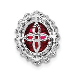 14k White Gold 1/2 carat Lab Grown Diamond VS/SI and Oval Lab Created Ruby Halo Chain Slide Pendant