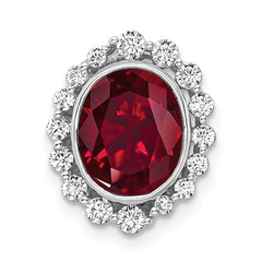 14k White Gold 1/2 carat Lab Grown Diamond VS/SI and Oval Lab Created Ruby Halo Chain Slide Pendant