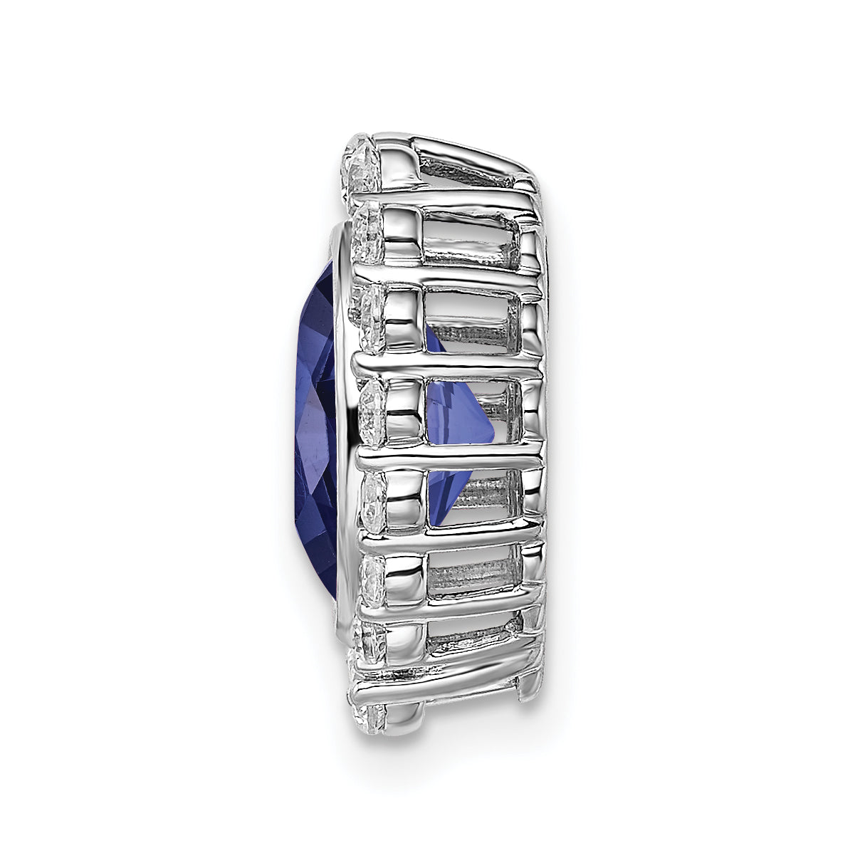 14k White Gold 1/2 carat Lab Grown Diamond VS/SI and Oval Lab Created Blue Sapphire Halo Chain Slide Pendant