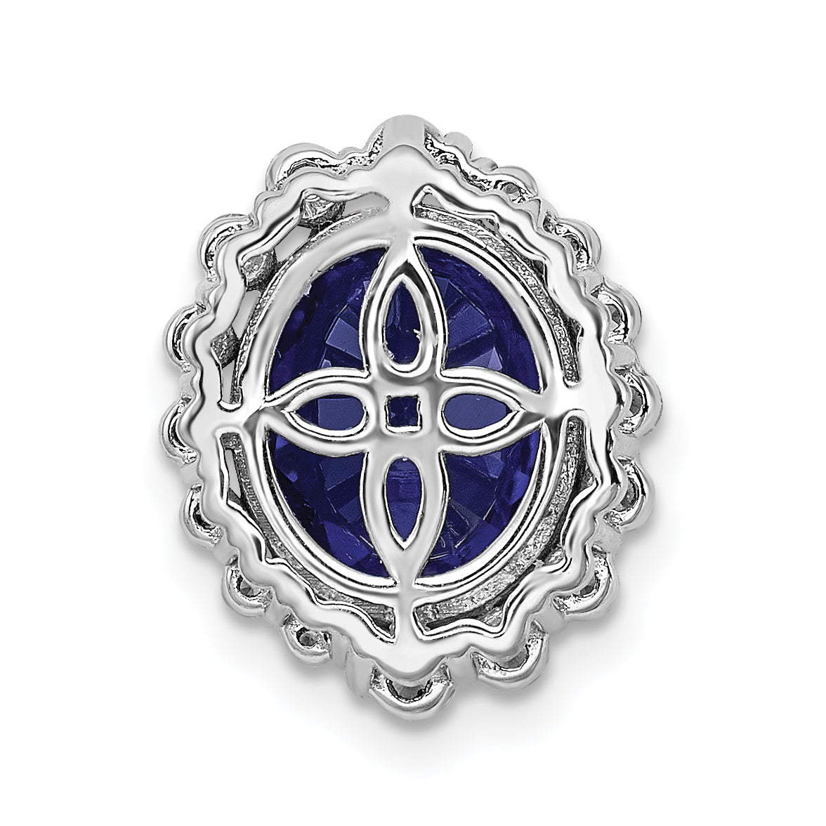 14k White Gold 1/2 carat Lab Grown Diamond VS/SI and Oval Lab Created Blue Sapphire Halo Chain Slide Pendant