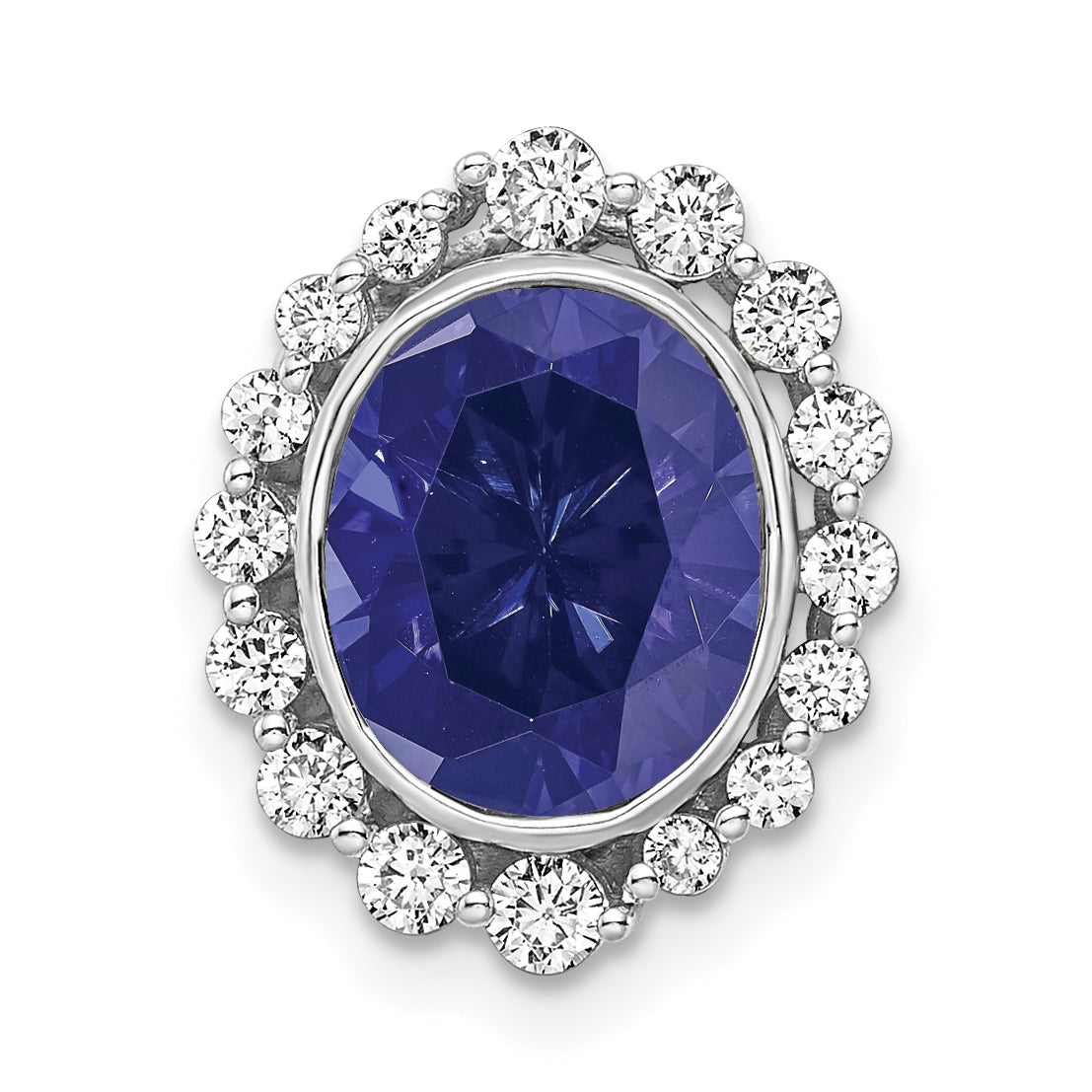 14k White Gold 1/2 carat Lab Grown Diamond VS/SI and Oval Lab Created Blue Sapphire Halo Chain Slide Pendant Main image