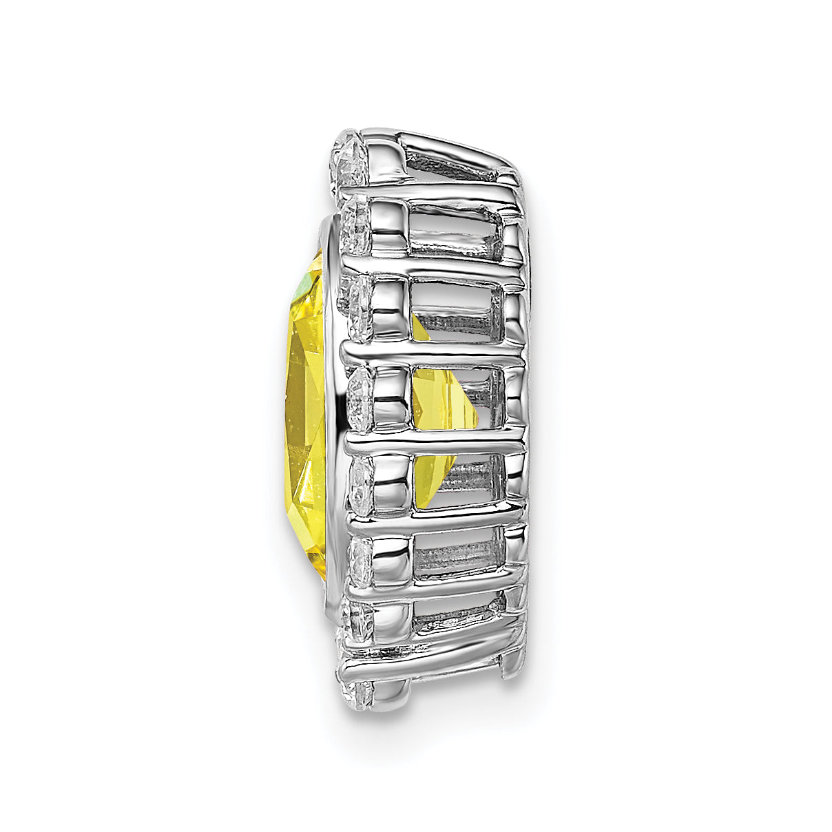 14k White Gold 1/2 carat Lab Grown Diamond VS/SI and Oval Lab Created Yellow Sapphire Halo Chain Slide Pendant