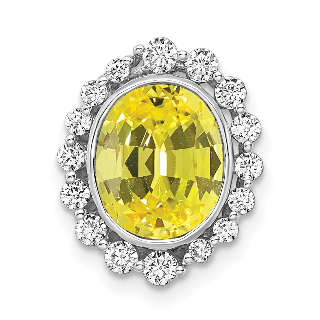 14k White Gold 1/2 carat Lab Grown Diamond VS/SI and Oval Lab Created Yellow Sapphire Halo Chain Slide Pendant Main image