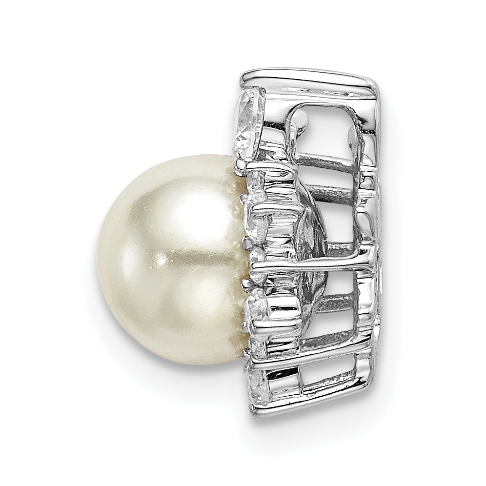 14k White Gold 1/3 carat Lab Grown Diamond VS/SI+ G+ and 7.00 mm Freshwater Cultured Pearl Chain Slide Pendant Secondary image