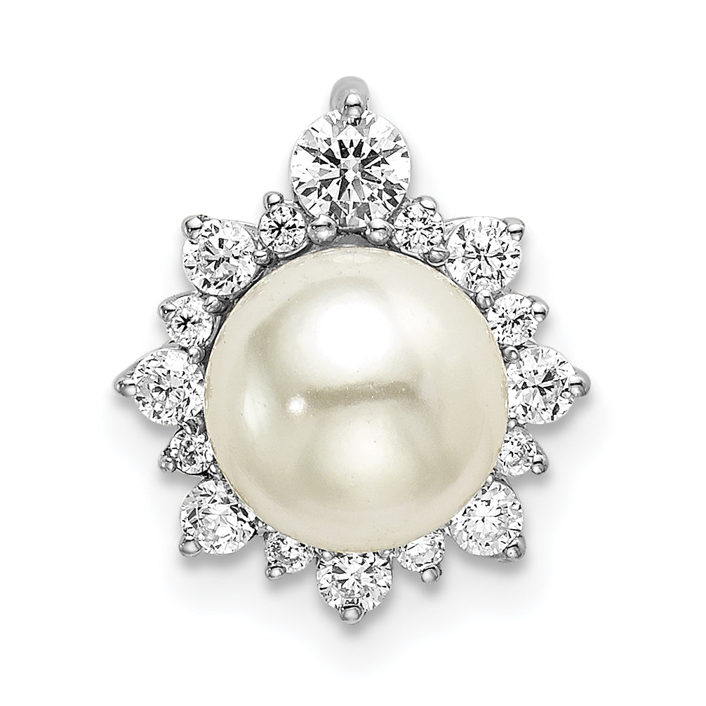 14k White Gold 1/3 carat Lab Grown Diamond VS/SI+ G+ and 7.00 mm Freshwater Cultured Pearl Chain Slide Pendant Main image
