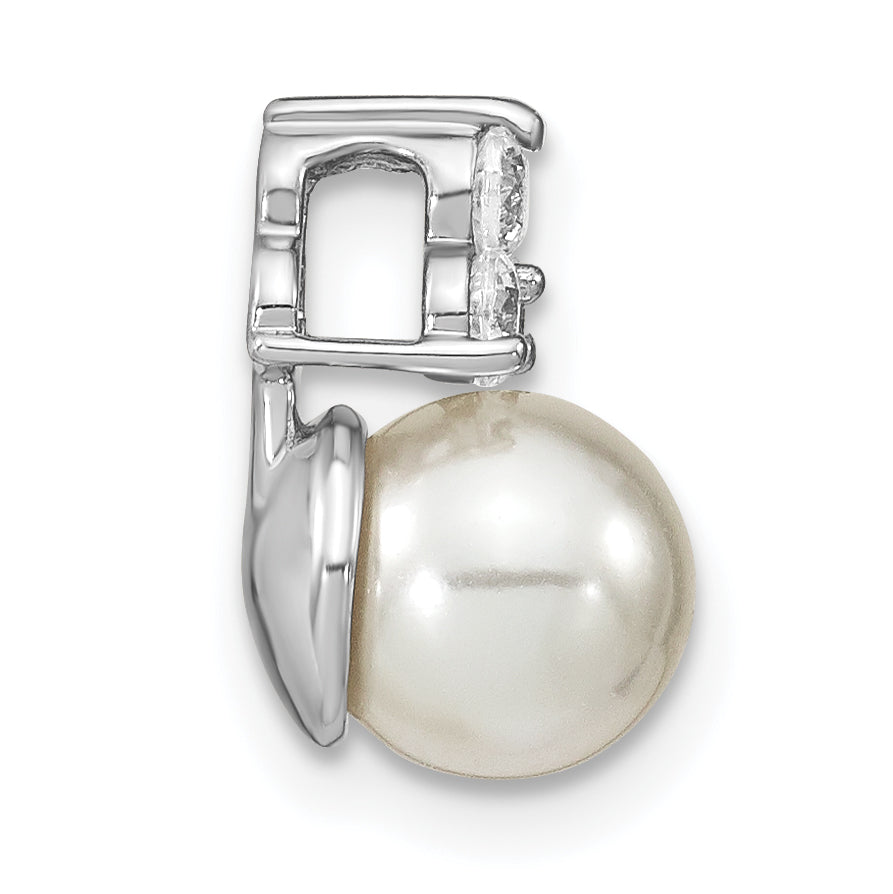14K White Gold 1/5 carat Lab Grown Diamond VS/SI+ G+ and 7.00 mm Freshwater Cultured Pearl Chain Slide Pendant Secondary image