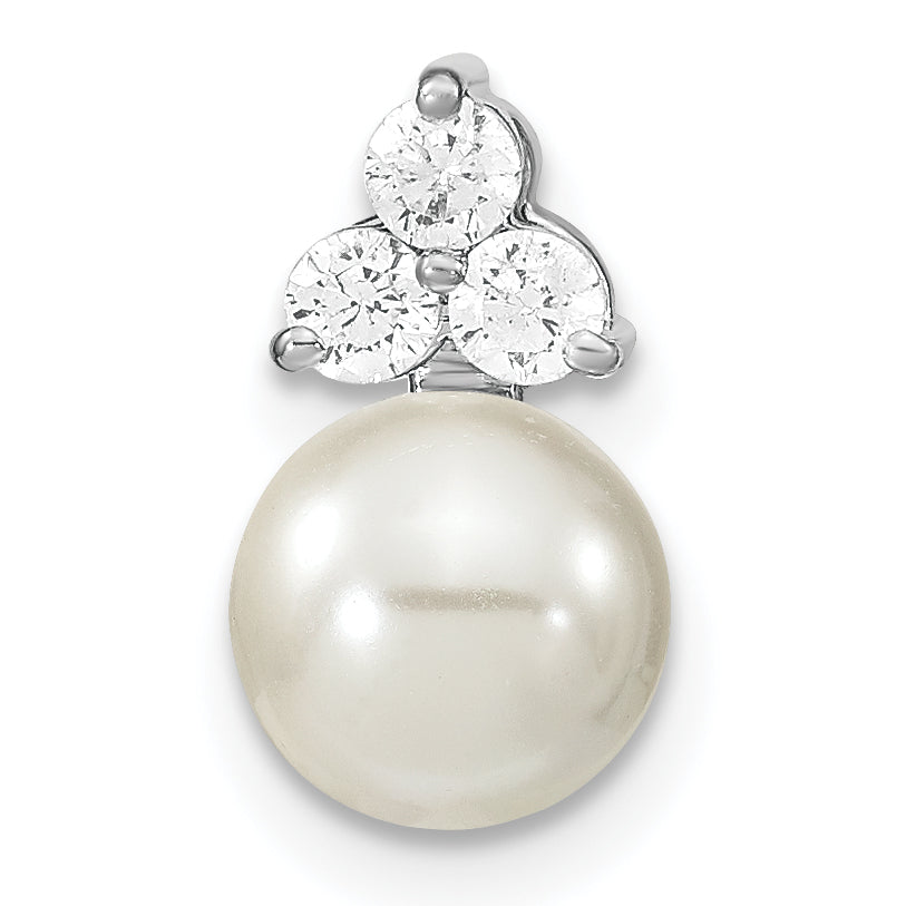 14K White Gold 1/5 carat Lab Grown Diamond VS/SI+ G+ and 7.00 mm Freshwater Cultured Pearl Chain Slide Pendant Main image