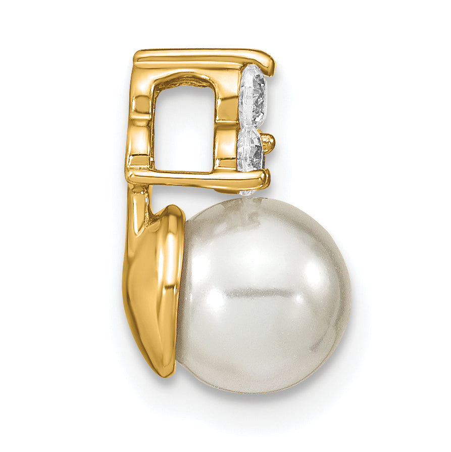 14K 1/5 carat Lab Grown Diamond VS/SI+ G+ and 7.00 mm Freshwater Cultured Pearl Chain Slide Pendant