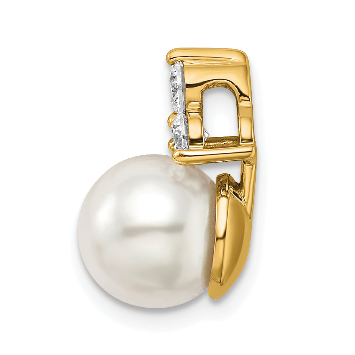 14K 3/8 carat Lab Grown Diamond VS/SI+ G+ and 9.00 mm Freshwater Cultured Pearl Chain Slide Pendant