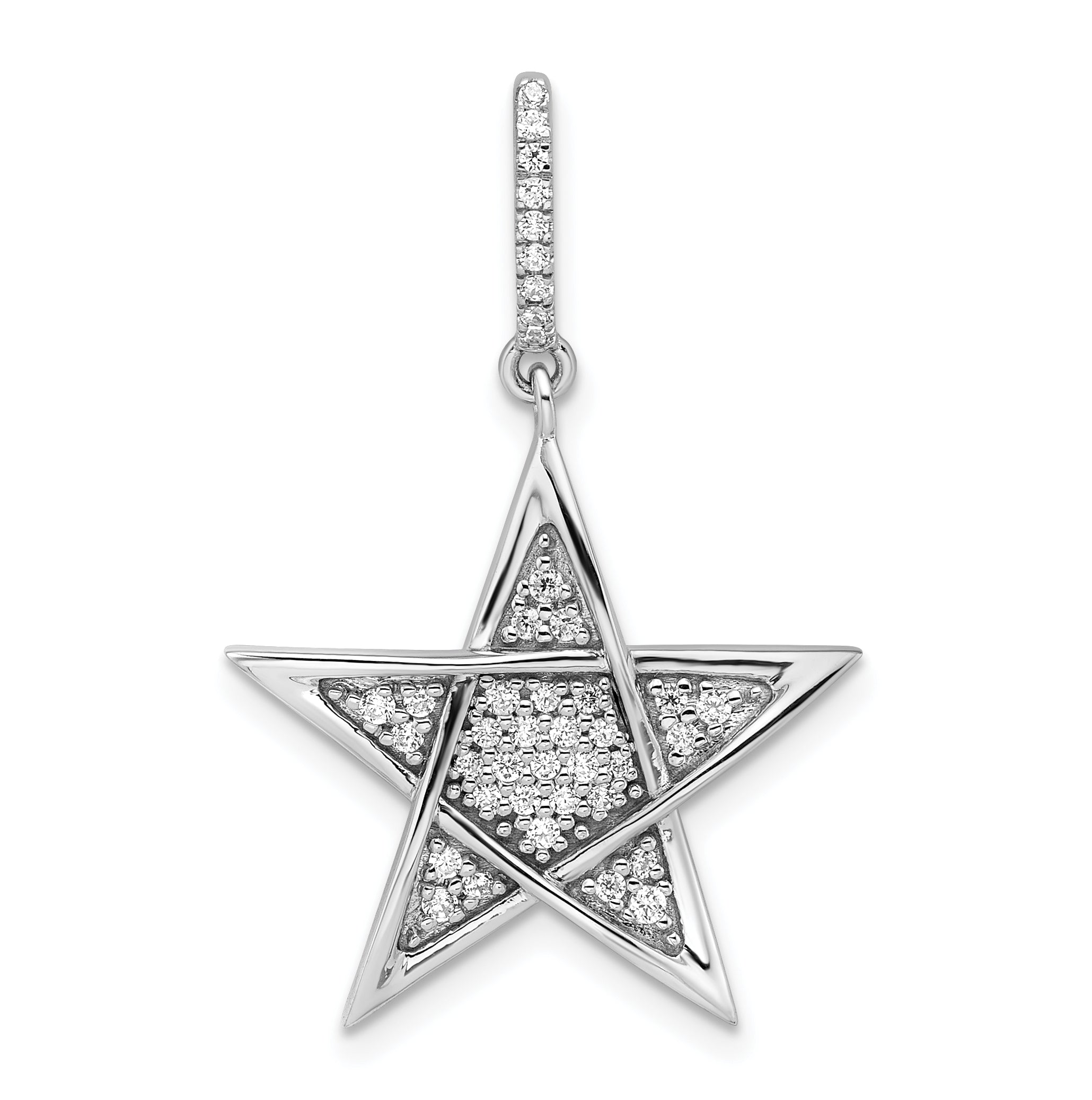 14k White Gold Polished Diamond Star Pendant Main image