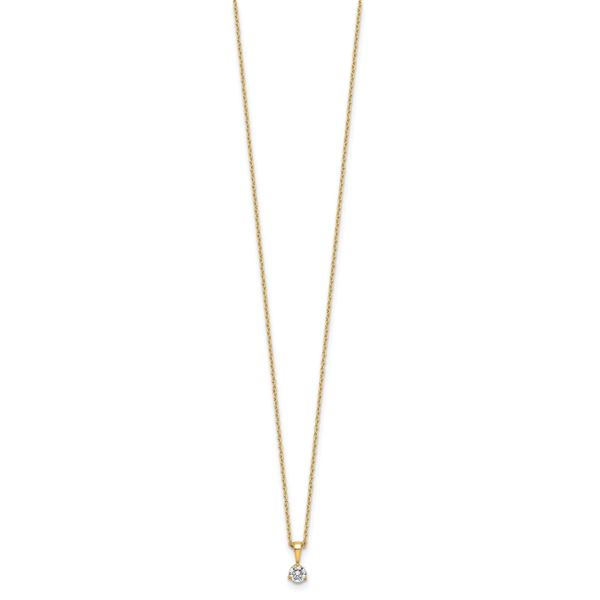 14k 1/5 carat Lab Grown Diamond VS/SI+ G+ Three Prong 18 inch Solitare Pendant Necklace