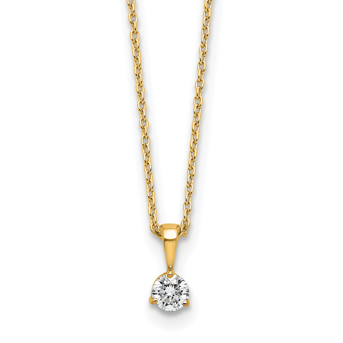 14k 1/5 carat Lab Grown Diamond VS/SI+ G+ Three Prong 18 inch Solitare Pendant Necklace