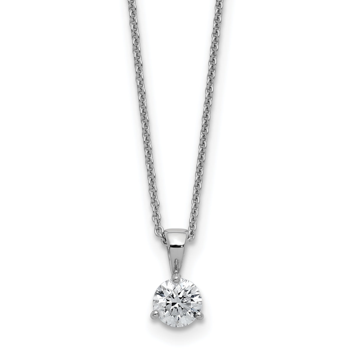 14k White Gold 1/5 carat Lab Grown Diamond VS/SI+ G+ Three Prong Complete 18 inch Solitare Pendant Necklace