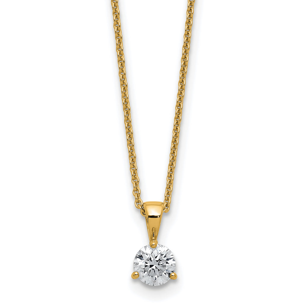 14k 1/2 carat Lab Grown Diamond VS/SI+ G+ Three Prong 18 inch Solitare Pendant Necklace